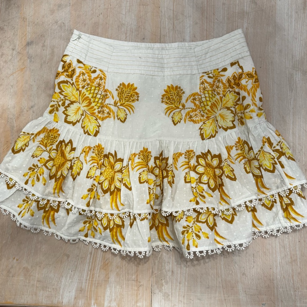 Farm Rio Aura Floral Ruffled Cotton Miniskirt